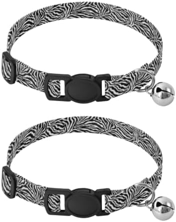 Zebra Stripe White Cat Bell Collar 2 Pack Kitten Collar Adjustable 10.6 to 17.1 Inches