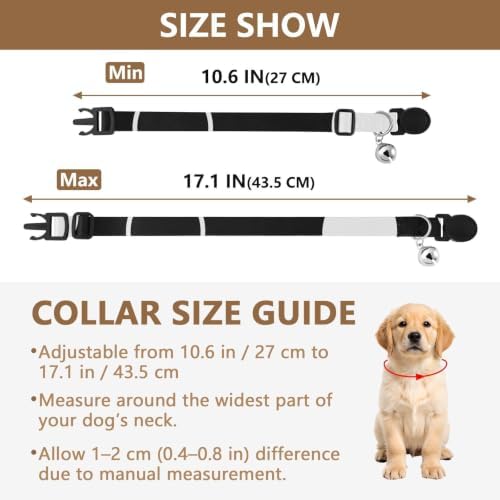 2 Pack Pet Collar Black White Polka Dots Cat Bell Collar, Adjustable Length 10.6" to 17.1"