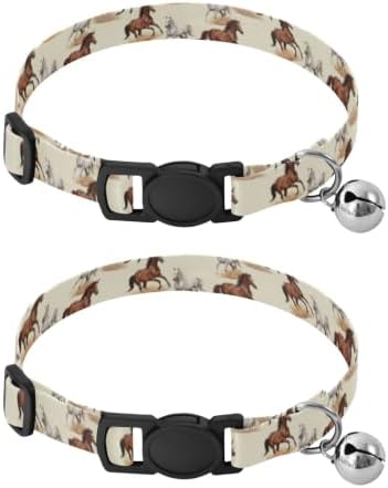 Running Horses Pet Collar 2 Pack for Cats Adjustable 10.6 to 17.1 Inches