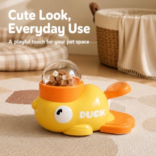 Interactive fuzzibud cat Treat Toy & Duck Treat Dispenser for Dogs - Slow Feeder cat Feeder Puzzle for Boredom Relief, Puzzle Toy with 3 Lids (Little Yellow Duck Food Spiller)