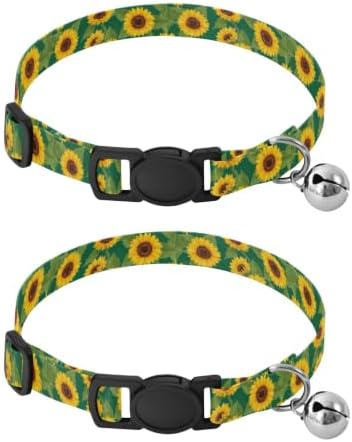 Yellow Sunflowers Petals Cats Collar 2 Pack for Kitten Adjustable 10.6 to 17.1 Inches