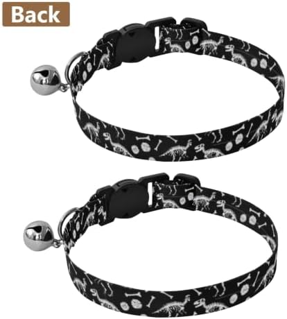 2 Pack Pet Collars White Dinosaur Skeletons Bell Collar for Small Dogs, Adjustable Length 10.6" to 17.1"