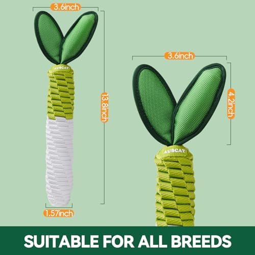 AUSCAT Carrot Dog Rope Toy, Durable Tug of War Toy with Squeaker, Braided Teething Toys for Small Medium Large Dogs, Radish