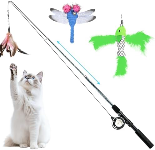 Pawaboo Cat Feather Toys, 4 Pack Interactive Cat Feather Teaser Wand Toys