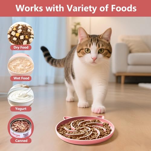 2Pcs Silicone Slow Feeder Cat Bowl,Puzzle Feeder,Interactive Toys,Slow Feeding cat Bowl Suitable for All Dry and Wet Foods,Easy to Clean Silicone Bowls(Grey and Pink)