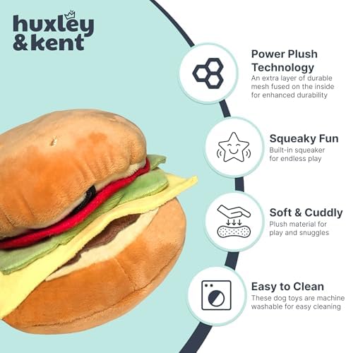 Huxley & Kent Power Plush Squeaky Dog Toy, Hamburger, Small