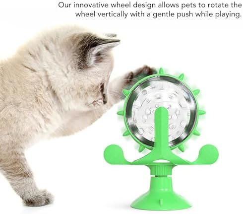 CCYLEZ Cat Slow Feeder Toy, Interactive Windmill Shape Puzzle Feeder with Suction Cup for Cats and Small Dogs Green Plastic