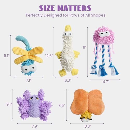 Nocciola 5 Packs Squeaky Dog Toy Plushies, Cute Soft Squeak Crinkle Plush Stuffed Durable Pet Animal Chew Puppy Toys for Small Meidum Large Breed