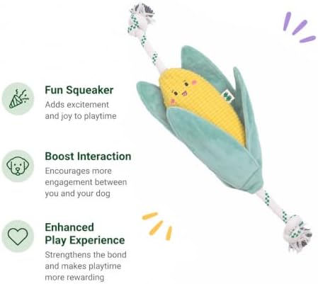 Green Sheep Interactive Plush Dog Toy, No Stuffing Squeaky Toy with Recycled Cotton Rope for Medium to Large Dogs, Chew Toy, Corn