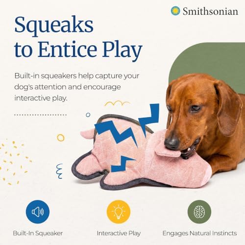 Smithsonian Quilted Safari Dog Toy 2-Pack, Durable Plush Dog Toys with Squeaker, Quilted Construction & Muscle Tough Fabric, Interactive Play Toys Designed for Enhanced Durability, Cow and Pig Box Set
