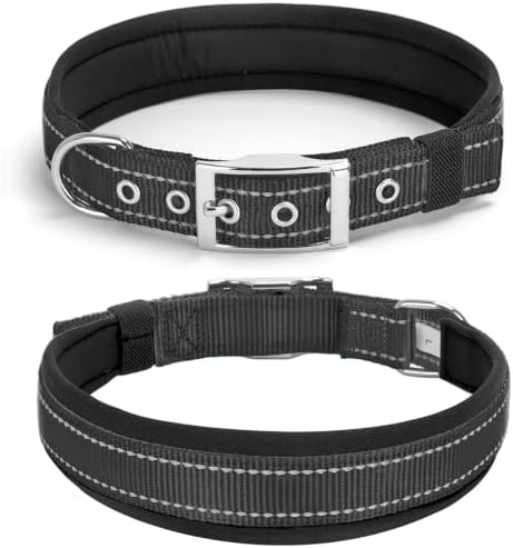 Reflective Soft Padded Dog Collar, 4 Sizes Adjusta Nylon Pet Collar