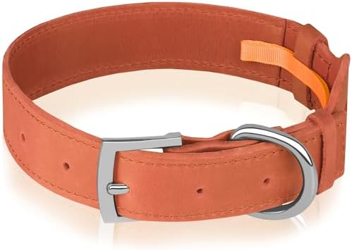 Leather Dog Collar with Airtag Holder - Apple Air Tag Dog Collars - Soft Tracking GPS Pet Collar for Small Medium Large Dogs Breed Puppy (Tawny, L, 15"-19" Neck Fit)
