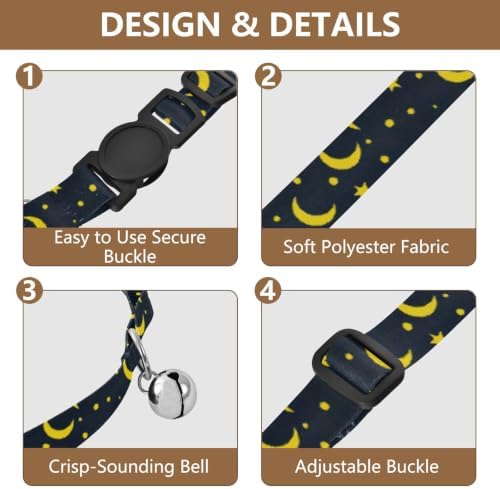 Yellow Crescent Moons Easy to Clean Kitten Collar 2 Pack Lightweight Pet Collar for Cats and Dogs