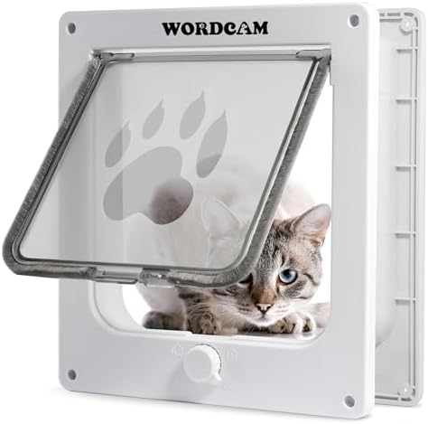 Wordcam Cat Door for Interior/Exterior Door, Tough ABS Frame, Large, White