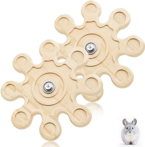 2Pcs Chinchilla Chew Toys Guinea Pig Toys Hamster Rabbit Cage Chew Accessories Rotating Grinding Natural Wooden Snowflake-Shaped 6.3 Inch Diameter Wheel Spinner Interactive for Enrichment Teeth