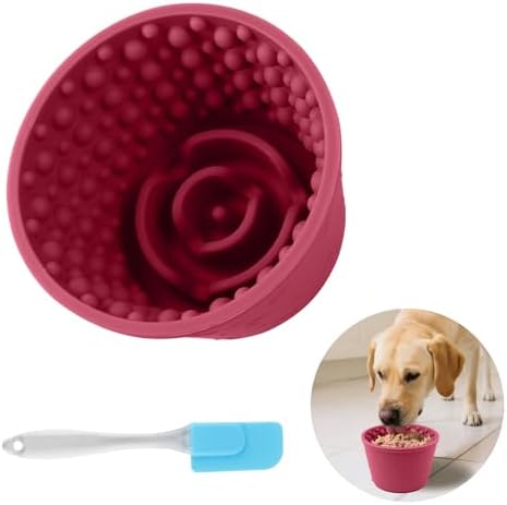 Dog Slow Feeder Lick Bowl - Non-Slip Licking Treat Dispenser for Small Medium Large Dogs, Promotes Anxiety Relief & Prevents Choking, Easy to Clean Feeding Bowl (Wine Red, S)