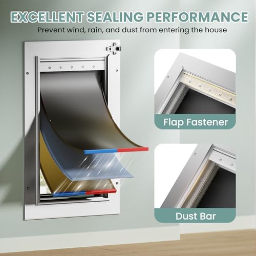 3-Flaps Aluminum XL Dog Door for Wall, Pets Up to 220 lb | Heavy-Duty Telescoping Extra Large Doggy Door with Dual Security Locks, Closing Panel, Extreme Weather Pet Door