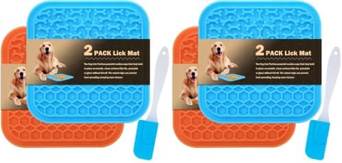 Lick Mat for Dogs - Slow Feeder Licking Mat with Suction Cups for Peanut Butter, Food Treats & Yogurt - 4 Pack