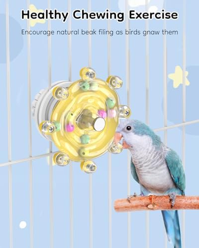Pawfly Bird Toys for Parakeets, Colorful Spinning Wheel Chew Toy, Interactive Spinner Rattle Parrot Toys, Cockatiel Toy, Parakeet Toys, Bird Cage Accessories for Entertainment Chewing Exercise, Yellow