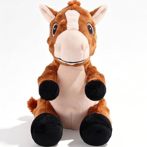 Plush Horse Dog Toy with Squeaker and Crinkle Ears, 6 x 8 x 8 inch