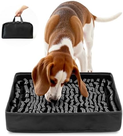 FunFurry Snuffle Mat for Dogs, Dog Puzzle Mat, Interactive Dog Toys for Enrichment,Sniff Mats with Non-Slip Backing,Portable Design Easy to Store (Black, 14" X 12"-Portable)