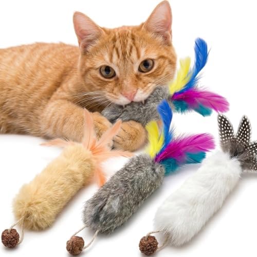 6 PCS Cat Rabbit Feather Fur Silvervine Crinkle Kicker Play Toy for Cats Indoor