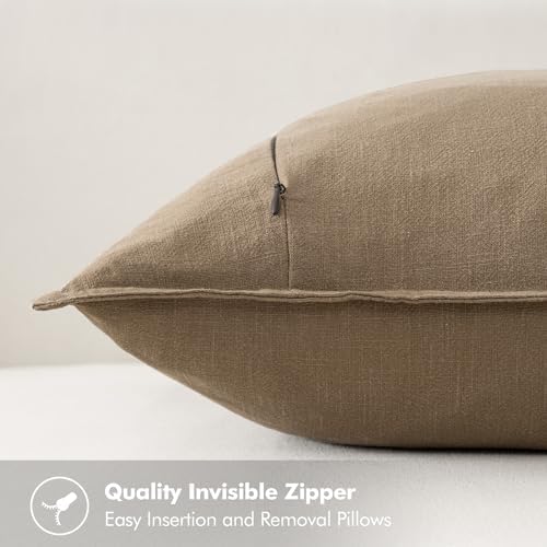 MIULEE Neutral Navy Boho Linen Pillow Covers 18x18 Inch Pack of 4 | Natural Decorative Throw Pillow Covers, Soft Farmhouse Couch Pillowcases, Coastal Home Decor for Living Room Bed Sofa