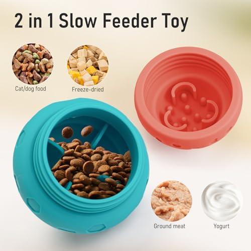 Dog Treat Toys for Medium Small Dogs, Silicone Dog Toy Treat Dispenser Slow Feeder Interactive Toys for Boredom, Enrichment Pet Toys Dispensing -Keep Them Busy- Outdoor with Buckle 1 Pack Orange