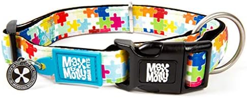 Max & Molly Fashion Smart ID Dog Collar, Soft Padded Neoprene, Anti-Fade, Adjustable Sizing w/Pet Profile Smart ID QR-Tag, Waterproof & Machine Washable, Puzzle Pieces, Small