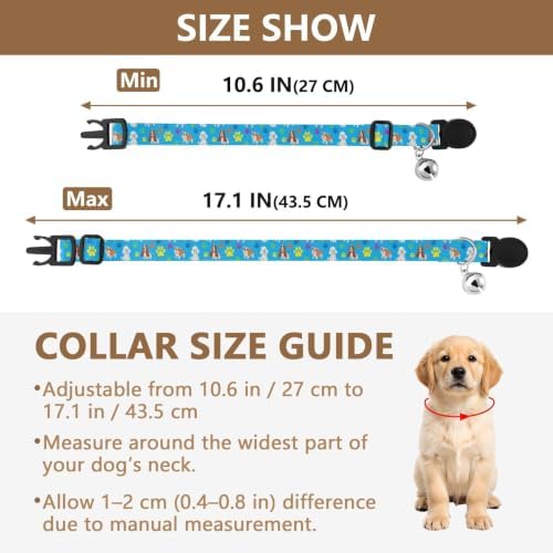 Cartoon Dog Colorful Paw Prints Kitten Collar 2 Pack Lightweight Pet Collar for Cats and Dogs Adjustable 10.6 to 17.1 Inches