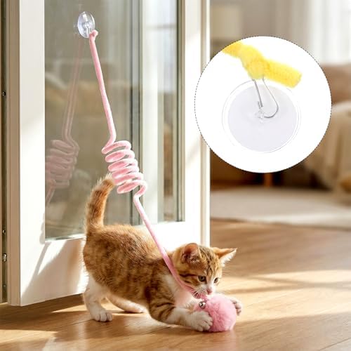 InnoHHustle 4PCS Cat Spring Toys, Hanging Fluffy Cat Ball Toys with Bell Stretchable Interactive Cats Teaser Soft Plush Interactive Cat Toy for Indoor Cats Kitten Play Chase Exercise