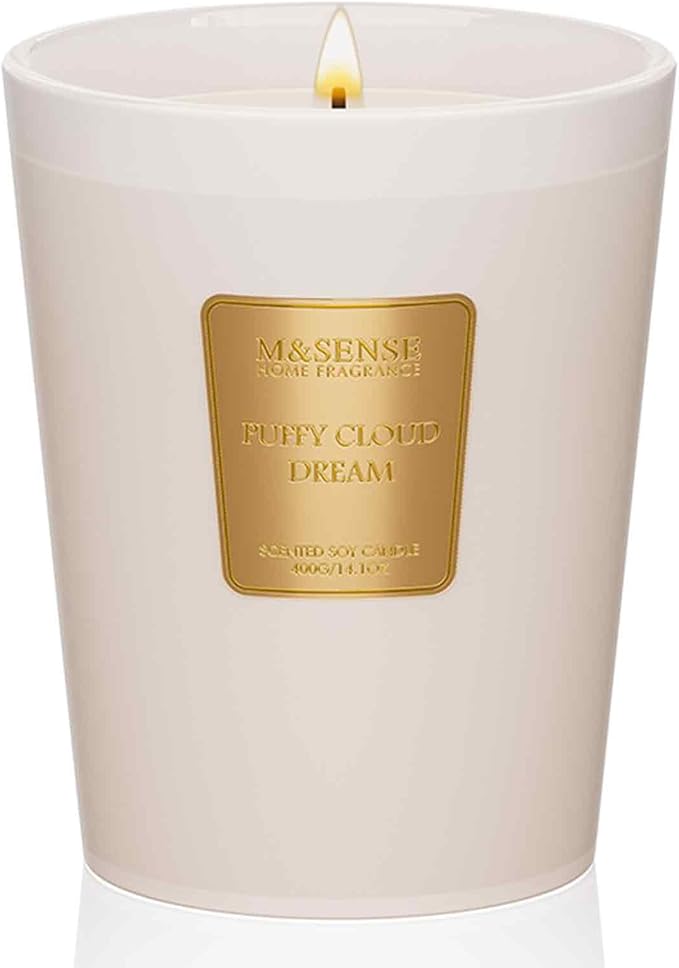 M&SENSE Puffy Cloud Dream Soy Candle, 14.1oz 60H Long Lasting, Aromatherapy Candle for Nursery Calm Home Decor Housewarming Gifts