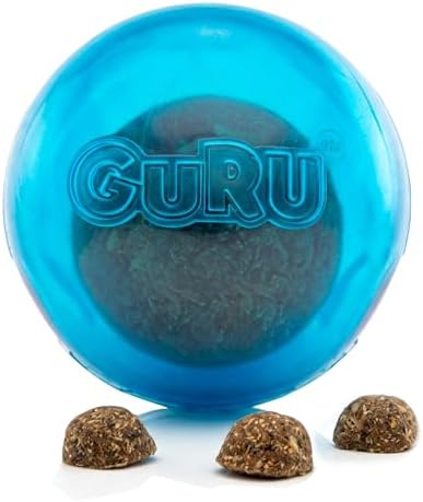 Guru Pet Ball - Medium Blue - Dog Toy, Hides & Dispenses Treats, Slow Feeding, Easy Loading, Durable Rubber, Roll-Bounce-Spin-Tumble-Solve-Play
