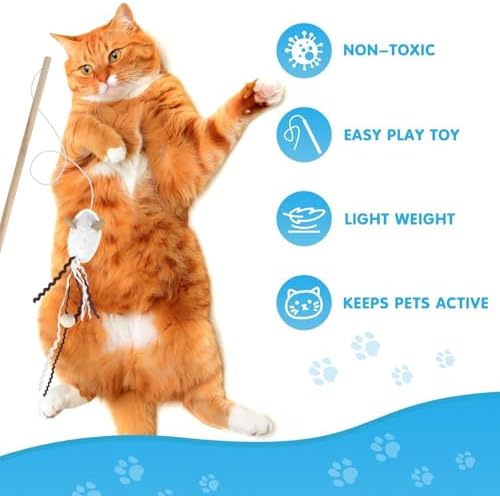 NOWFRESH Cat Wand Toy Set, 2 PCS Interactive Cat Teaser Wands with Cute Kitty & Rabbit Designs, Equipped with Bells and Streamers to Captivate Your Cat’s Attention