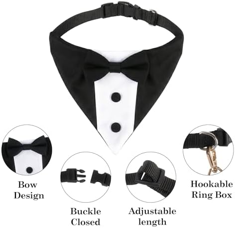 4PCS Dog Wedding Collar Outfit with Dog Tuxedo Leash Collar Ring Bearer Box, Dog Wedding Costume Ring Holder for Medium Large Dogs