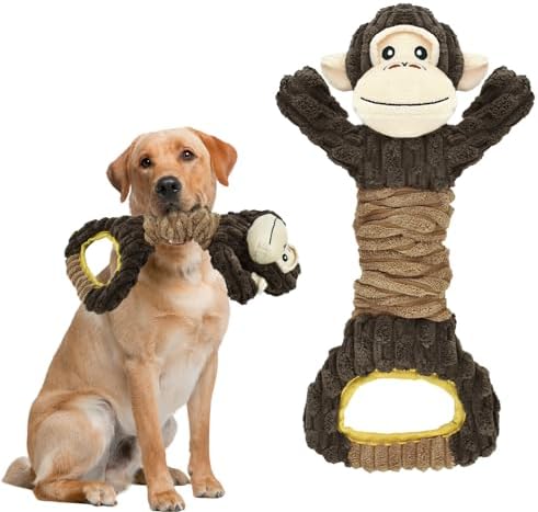 Dog Squeaky Toy Gorilla Shaped Dog Toy for Aggressive Chewers Tug of War Dog Toy Pet Interactive Toy Dog Plush Toy with Crinkle Paper for Small Medium Large Dogs Gorilla, Brown
