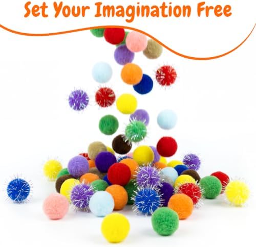 Shizhoo 50 Count 1.2 Inches Pom Pom Balls, Interactive Cat Toy for Indoor Kittens, 25 Pcs Sparkle and 25 Pcs Simple Pompoms are Included for Exercise, Training & Boredom Relief