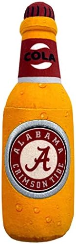 NCAA Alabama Crimson Tide Beer Bottle Plush Dog & CAT Squeak Toy- Cutest Stadium SODA Bottle Snack Plush Toy for Dogs & Cats with Inner Squeaker & Beautiful Football/Basketball Team Name/Logo