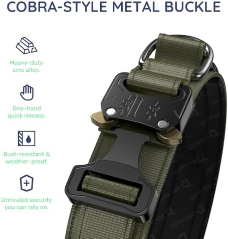 Premium Tactical Dog Collar - Adjustable Military Heavy Duty Dog Collar for Medium Large Dogs - Durable Metal Buckle Dog Collar with Leather Control Handle and Soft Comfortable Padding
