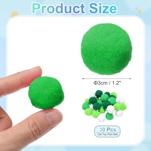 Cat Toy Pom Ball, Interactive Cat Ball Toys Fuzzy Pompoms (Plush, 1.2Inch, 30Pcs, Green Tones) for Kittens Pet Enrichment Training Play Indoor