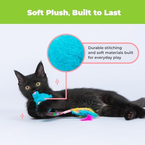 Catify Interactive Cat Toy - Squeaking Mice Set, Blue & Fuchsia