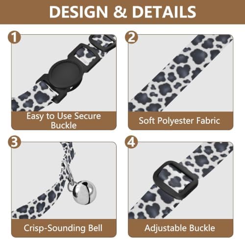 Black White Cow Spots Collar for Kitten, 2 Pack Decorative Pet Collar with Bell