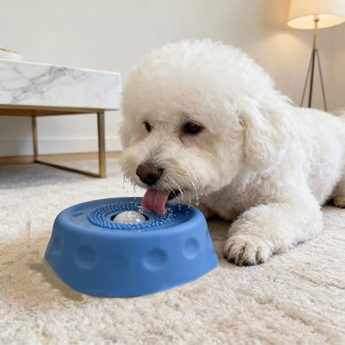 Dog Lick Bowl with Ball,Lick Ball Bowl for Dogs,Dog Licking Bowl with Rolling Ball,Slow Feeder Ball Bowl to Slow Pet Eating,Rolling Ball Dog Bowl Give Pet More Time to Enjoy Eating. (Gray)