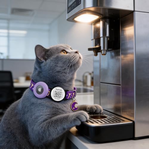 Breakaway Cat Collars with Bell Moons Stars Cute Kitty Adjustable Safe Kitten Collars with Pendant Glow in The Dark,Airtag Cat Collar, Air tag Safety Buckle (Purple)