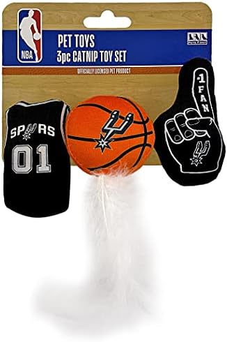BEST PLUSH NBA SAN ANTONIO SPURS Cat Toys - 3 Piece Set: Jersey, Basketball with Feathers & #1 Fan. Filled with Fresh Catnip. Beautiful Team Logo