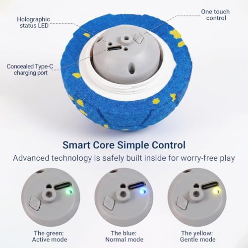 Smart Interactive Dog Ball, Automatic Moving Dog Toy with 3 Play Modes, Durable E-TPU Material, IP65 Active Moving Pet Toy Ball for Medium and Large Dogs, Blue