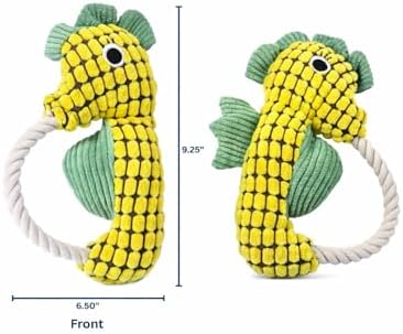 Squeaky Dog Toys for Small Medium Dogs – Adorable Seahorse Plush Rope Chew Toy with Squeaker, Durable Puppy Teething Toy for Interactive Play & Boredom Relief, 9.25 Inches