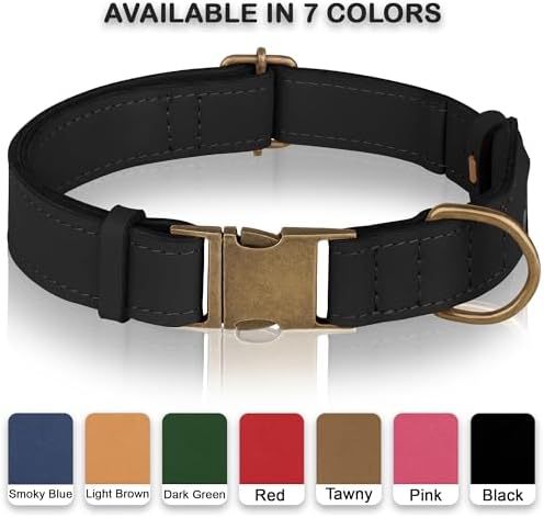 AirTag Dog Collar - Genuine Leather Dog Collar with Apple AirTag Holder and Metal Buckle - Smart GPS Tracking Pet Collars (Black, L, 17"-21" Neck Fit)