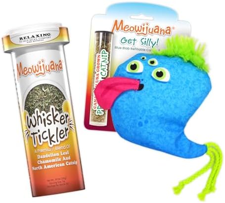 Meowijuana Blue Blob Toy & Catnip Bundle for Cats | Refillable Plush + Blend
