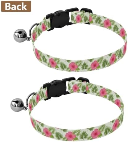 Hibiscus Flowers Tropical Palm Leaf Cream Adjustable Buckle Pet Collars 2 Pack Cat Neck Collar